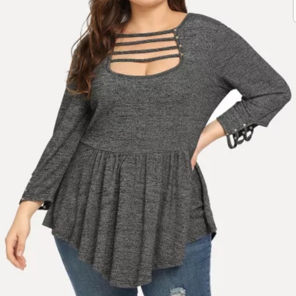 *One 3X left* Plus Size Gray Draped Caged Top - Picture 2 of 5